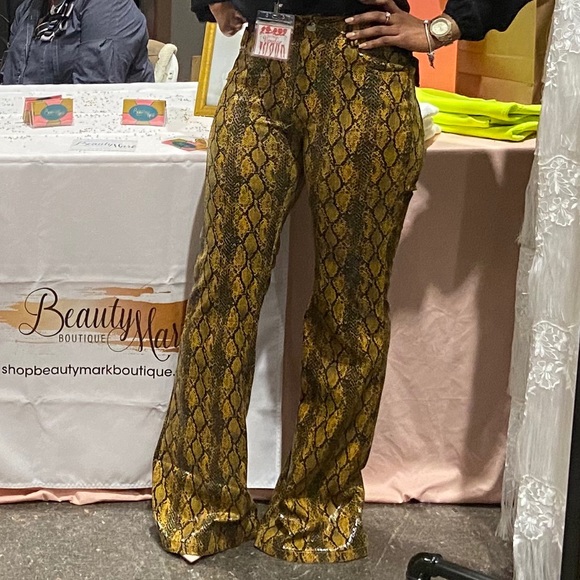 Snake Print Flare Leg Pants - Picture 2 of 2